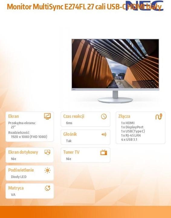 Produktbild NEC MULTISYNC E274FL WHITE 27IN (1920 x 1080 Pixel, 27")