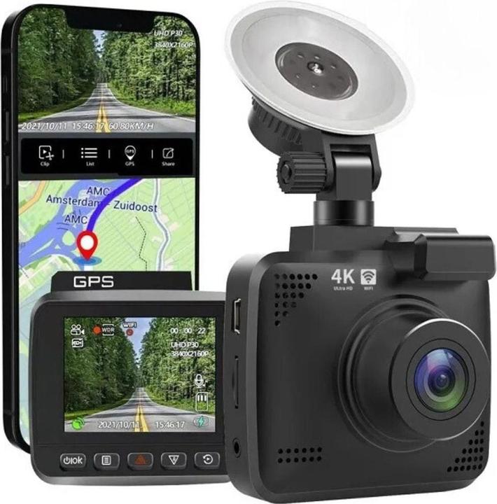 Hermex 4K Dual-Dashcam Onboard-Kamera Autofront-Kamera Nachtsichtkamera Auto (Nachtsicht, GPS-Empfänger, Eingebautes Display, WLAN, UHD 4K)