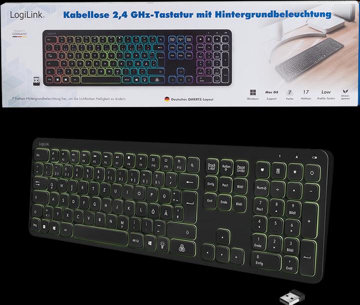 Produktbild LogiLink Keyboard Wireless Gaming Black (DE, Kabellos)