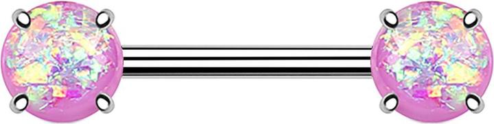 Star Piercing Barbell mit zwei Opal Kugeln violett (Chirurgenstahl 316L, Messing)