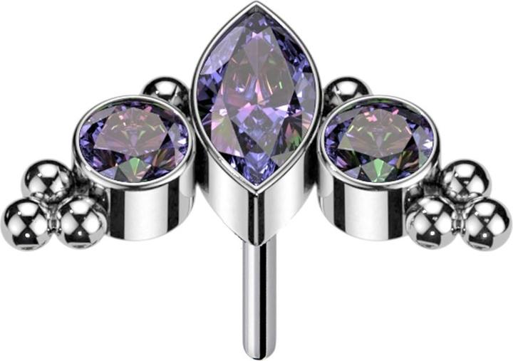 Actual product image Star Piercing Threadless Oval crystal dark multicolour and two crystals dark multicolour (Titanium G23, without brass)