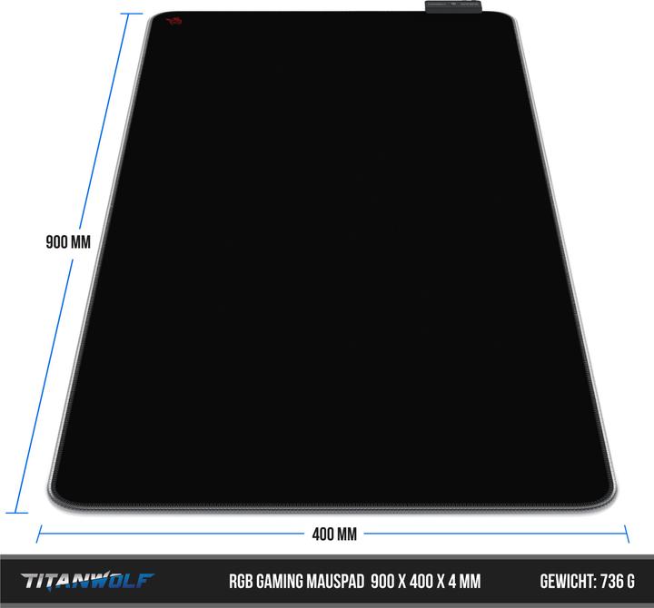 Produktbild Titanwolf RGB Gaming Mauspad, Mausmatte 900 x 400 mm, verbessert Präzision & Geschwindigkeit, Icon rot (XL)