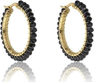 Marc Malone Elena Black Earrings - Stylish Gold-Plated Circles