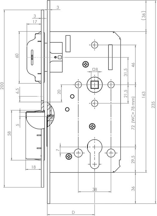 Immagine prodotto KFV Serratura d'infilare 116 WC 78 mm, 1 (Serratura a mortasa)