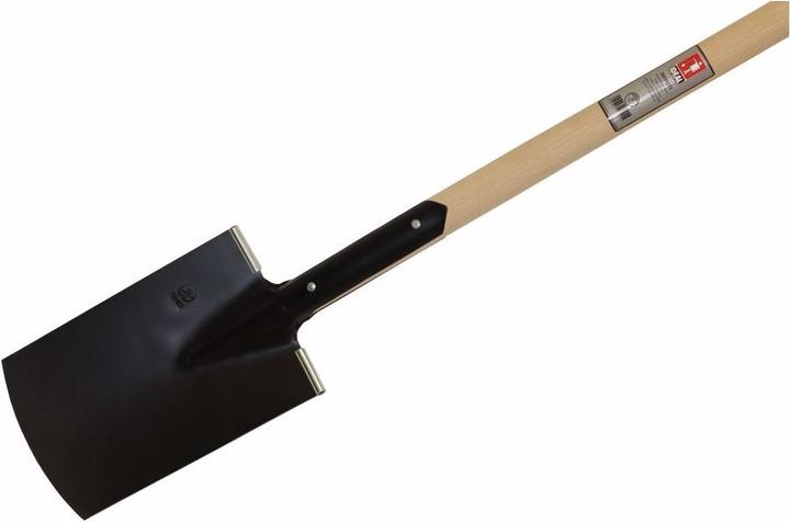 Idealspaten PIONIER-Bauspaten Gärtner Form schwarz pulverbeschichtet mit Tritt Eschen-T-Stiel 85 cm