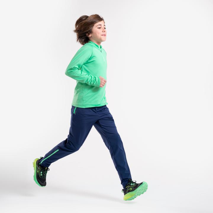 Kiprun Laufhose Kinder warm mit Reissverschluss - Warm 900 dunkelblau/grün (5, 6)