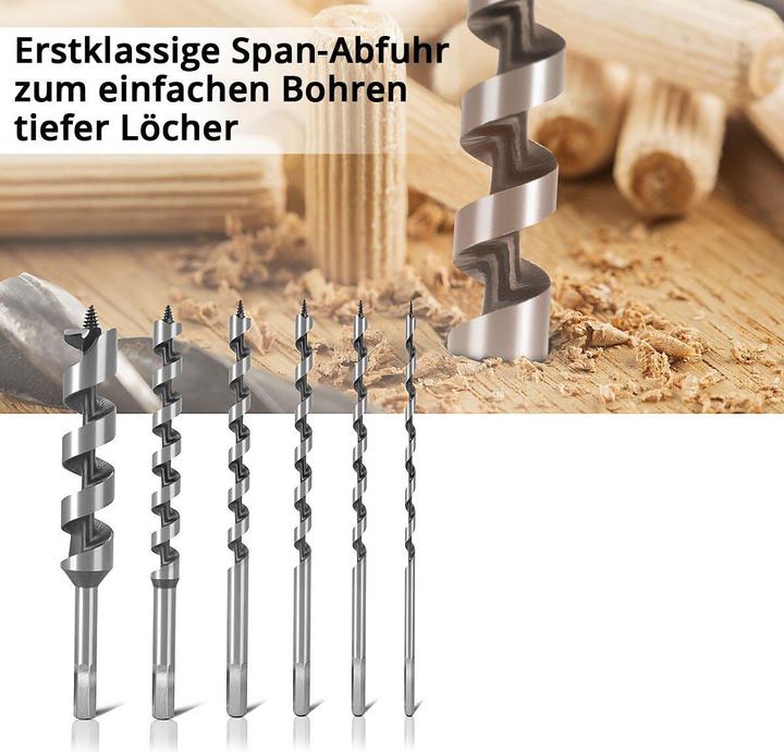 Produktbild Stahlwerk Holz-Schlangenbohrer 6er Set 6 / 8 / 10 / 12 / 16 / 25 mm Spiralbohrer (6 mm, 8 mm, 10 mm, 12 mm, 16 mm, 25 mm)