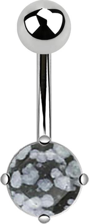 Star Piercing Banane silber mit rundem Schneeflockenobsidian Stein (Mineralisch, ohne Messing, Chirurgenstahl 316L)
