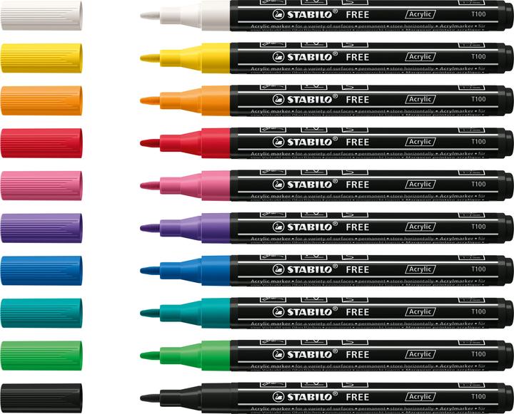 Produktbild STABILO Acrylmarker - FREE Acrylic - T100 Rundspitze 1-2mm - Einzelstift - gelb (Gelb, 2 mm, 1 x)