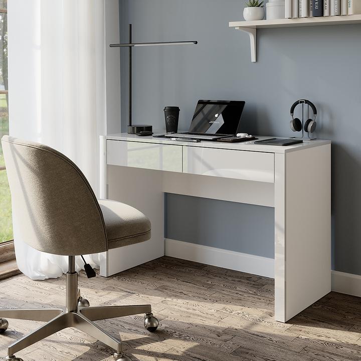 Actual product image Vichy Schreibtisch Annabelle, Weiss Hochglanz/Weiss, 110 x 50 cm mit 2 Schubladen