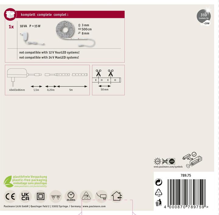 Immagine prodotto Paulmann Set completo di strisce LED SimpLED (Bianco freddo, 500 cm, Interno)
