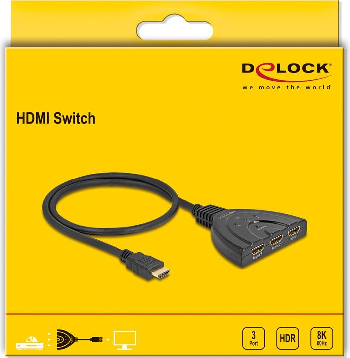 Actual product image Delock HDMI switch 3 x HDMI in to 1 x HDMI out 8K 60 Hz with