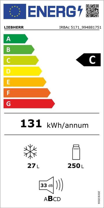 Energy Label Liebherr Integrated refrigerator with BioFresh Professional and AutoDoor (276 l)
