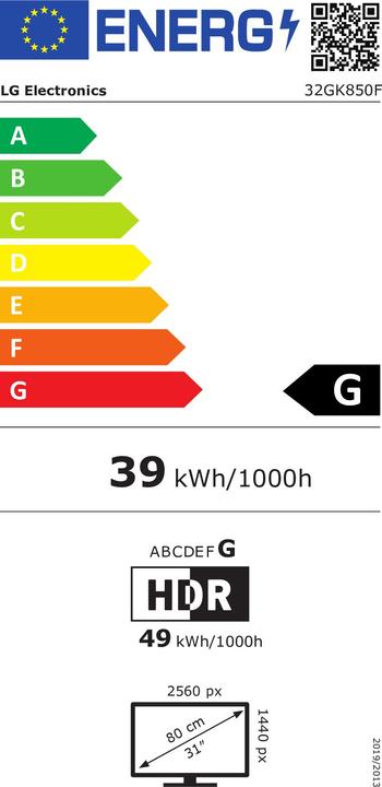Energy Label LG 32GK850F-B (2560 x 1440 pixels, 32")