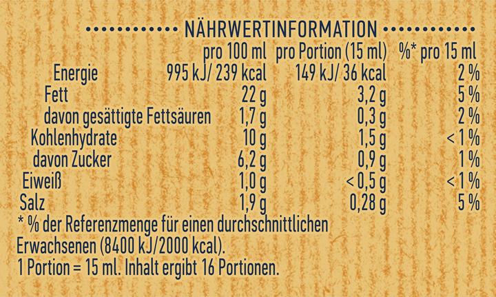 Nährwerte und Zutaten Hellmann's Chunky Burger >250ml Fl (258 g)