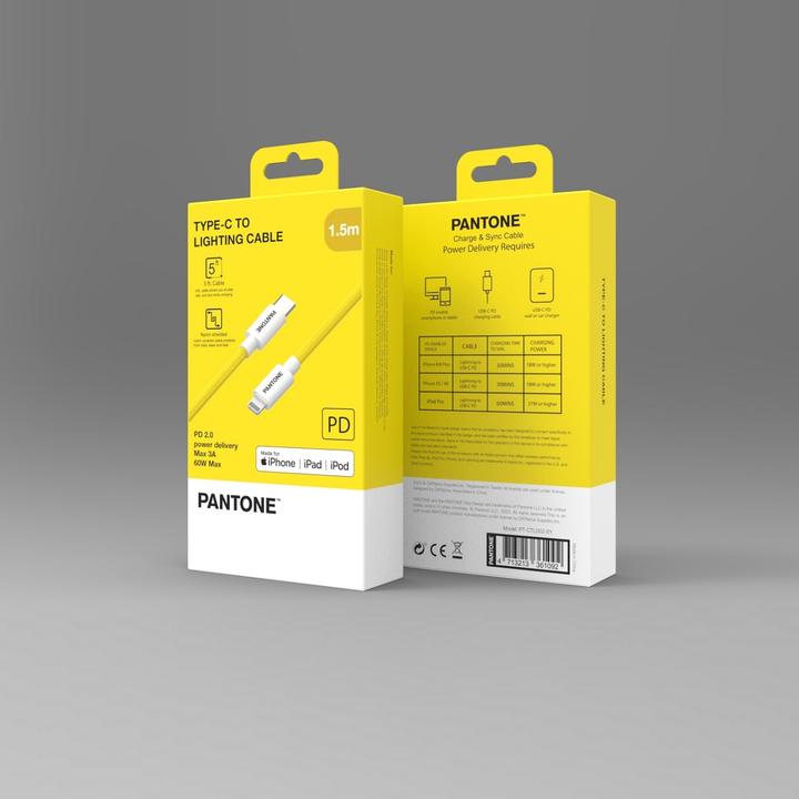 Produktbild Pantone MFi Kabel Lightning - USB-C 1,5m PT-CTL002-5 Gelb 102C (1.50 m, USB 3.2 Gen 1)