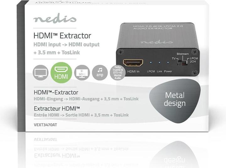 Produktbild Nedis HDMI Extractor| Eingang| Ausgang TosLink Buchse 1x 3.5 mm| - Audio/Multimedia