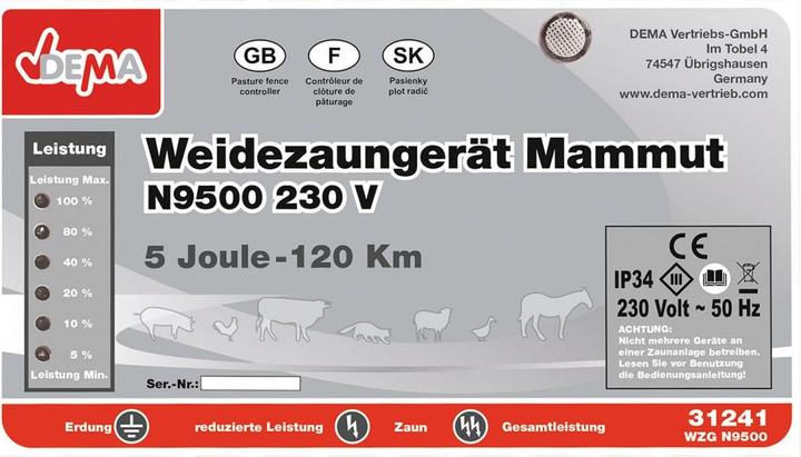 Produktbild Dema Weidezaungerät Elektrozaungerät 230V Mammut N9500