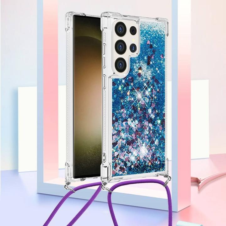 Actual product image Cover-Discount Glitter cover with lanyard blue (Samsung Galaxy S24 Ultra)