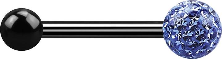 Star Piercing Barbell schwarz mit Kugel und Kristallkugel hellblau Epoxy Schutzschicht (ohne Messing, Titan G23)