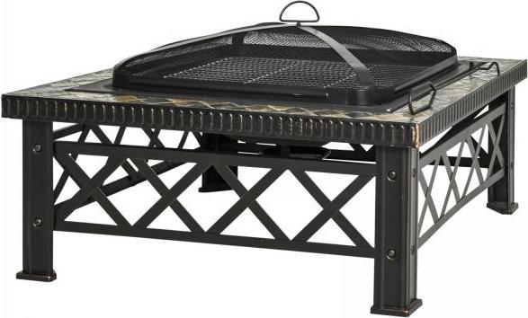 Produktbild Outsunny Feuerschale mit Funkenschutz und Grillrost (76 cm)