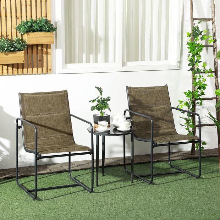 Produktbild Swisshandel24 Gartenstühle 2er-Set, Gartensessel Set mit Armlehne, Mesh, Stahl, Braun, 54x66,5x88cm