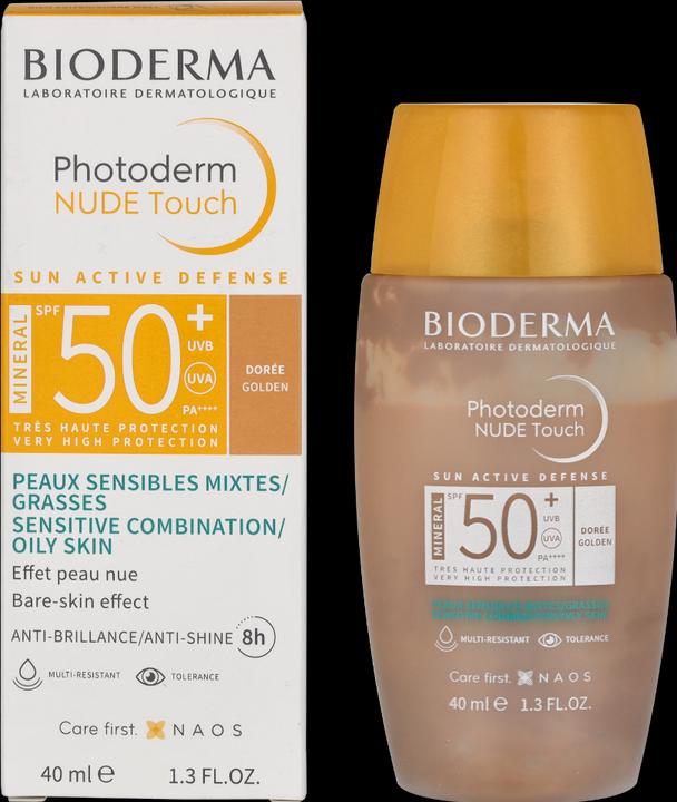 Actual product image Bioderma Photoderm Nude Touch Mineral SPF50+ dorée (Sun cream face, SPF 50+, 40 ml)