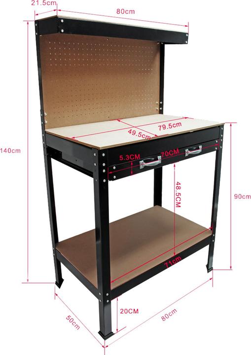Produktbild Wiltec Werkbank 800x500x1400mm mit Lochwand Werkzeugbank Arbeitstisch Werktisch (140 cm, 50 cm)