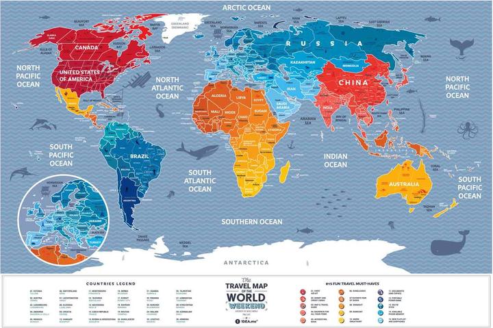 Image du produit Nenurodyta Carte de dessin Carte de voyage du monde Week-end (60 cm)