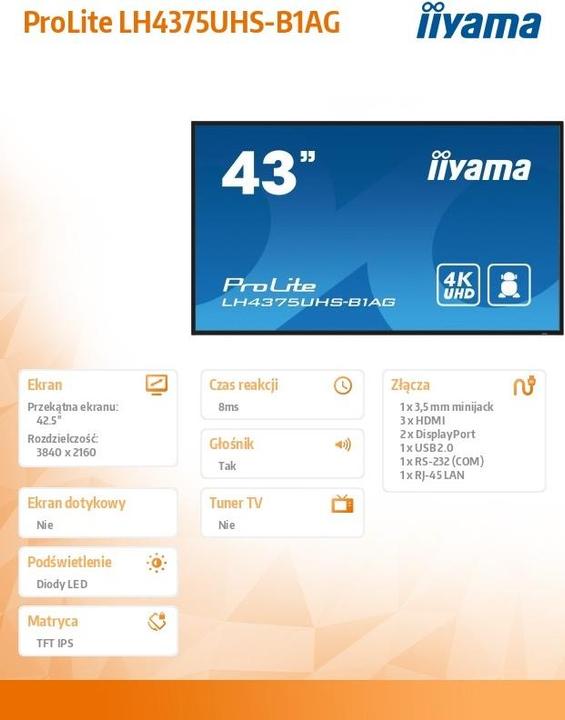 Produktbild iiyama ProLite LH4375UHS-B1AG (3840 x 2160 Pixel, 42.50")