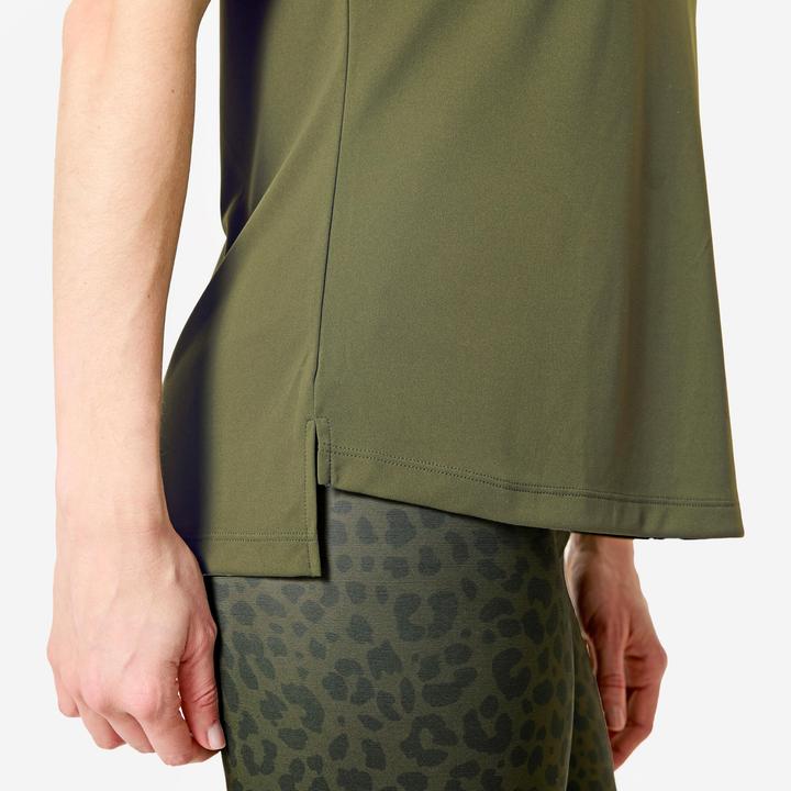 Image du produit Domyos T-shirt fitness manches courtes femme, vert kaki (XXL)