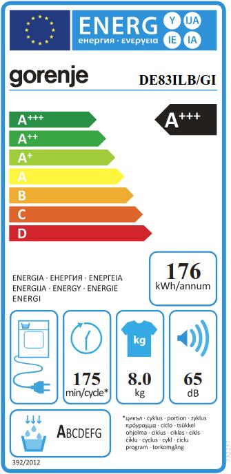 Label énergétique Gorenje Sèche-linge DE 83 ILB/ GI (8 kg, Droite)