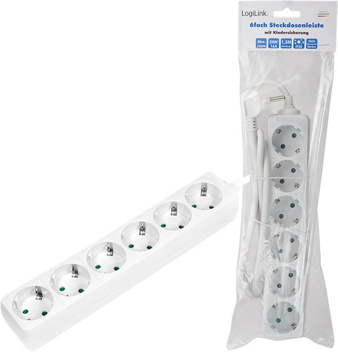 Produktbild LogiLink Steckdosenleiste (6 x, CEE 7/3, 1.50 m)