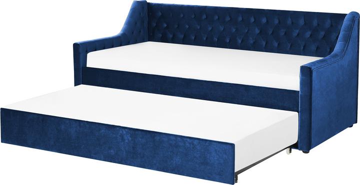 Actual product image Beliani Daybed extendable velvet fabric navy blue slatted frame 90 x 200 cm MONTARGIS (90 x 200 cm)