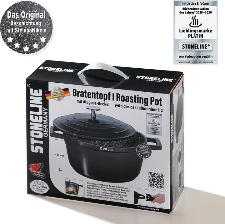 Produktbild Stoneline 20094 Roasting Pot, ø 20cm, with cast aluminum lid, capacity 2,6L, black (20 cm, Bräter + Schmortopf, Aluminium)