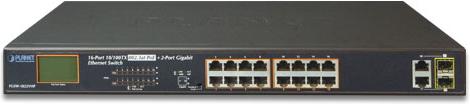Produktbild Planet 16-Port 10/100TX 802.3at PoE + 2-Port Gigabit TP/SFP (16 Ports)
