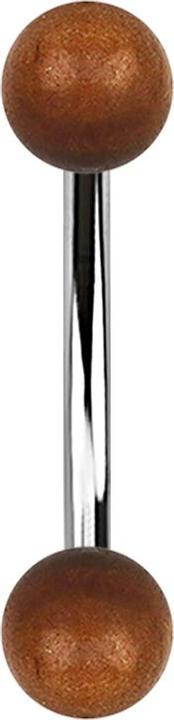 Star Piercing Banane silber mit zwei Kugeln aus Sawo Holz (ohne Messing, Chirurgenstahl 316L, Organisch)