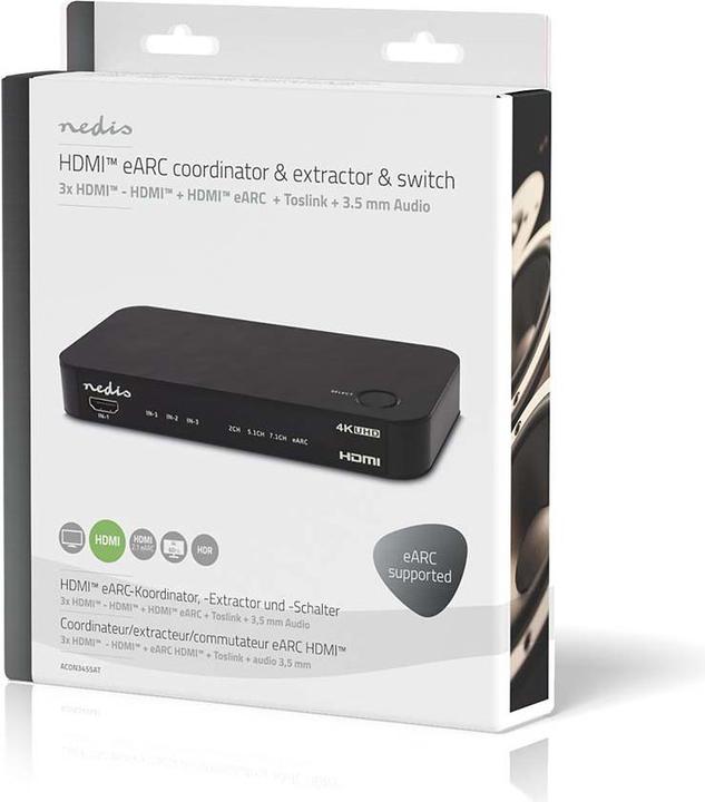 Produktbild Nedis Digital Audio Converter | 2-Weg | Anschlüsse – Eingang: DC Power / 3x HDMI™ Eingang | Anschlüs (0.06 m, Optisch)
