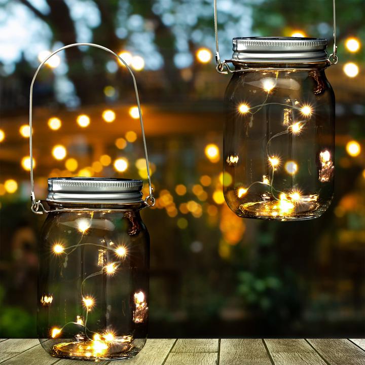 Actual product image Relaxdays Set of 2 LED Solar Mason Jars (9 x 8 x 13 cm, 2 x)