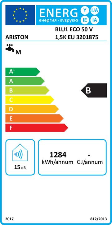 Etichetta energetica Hotpoint Ariston BLU1 ECO 50 V/5 EU Verticale Boiler Sistema per caldaia singola Blu, Bianco