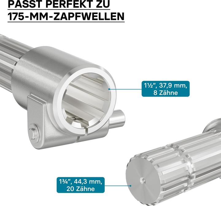 Produktbild Wiltec Zapfwelle 175mm Buchse Keilwellenaufnahme 8-32x38x6 f. Ausgangswelle 1 3/4" Z20 (Traktorzubehör)