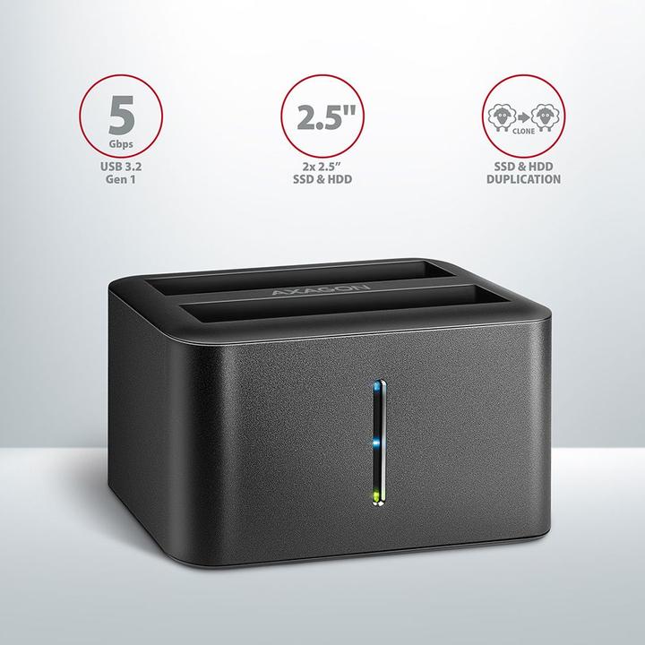 Image du produit Axagon ADSA-D25 Station d'accueil pour lecteur de stockage USB 3.2 Gen 1 (3.1 Gen 1) Type micro-B Noir (2.5")