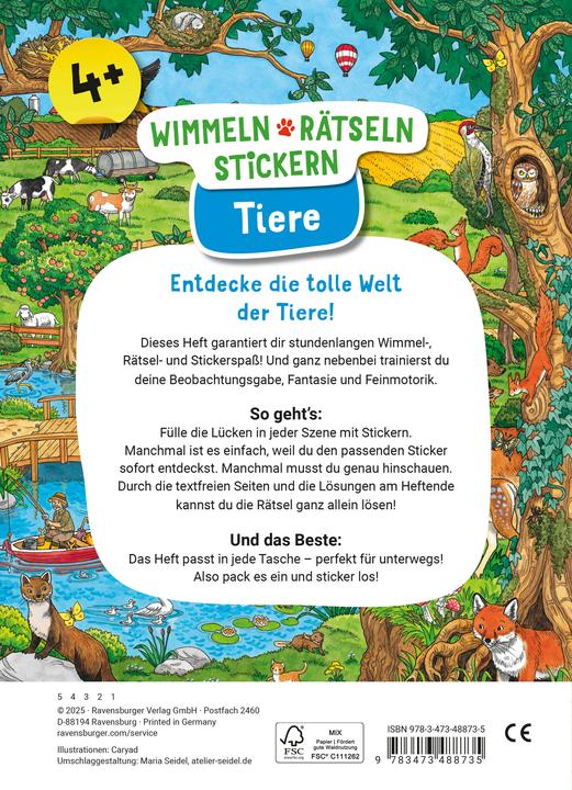 Image du produit Ravensburger Wimmeln, Rätseln, Stickern: Tiere