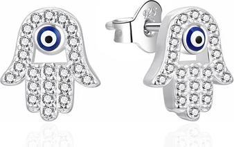 Agato - Silver earrings with zircons Hand of Fatima AGT-E105PW