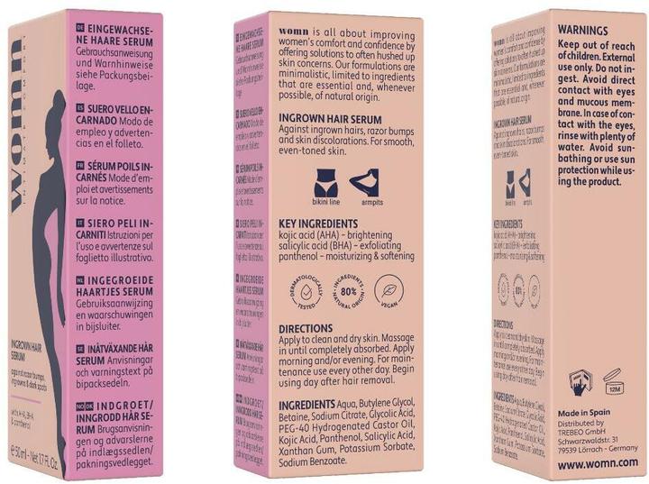 Valori nutrizionali e ingredienti womn Siero contro i peli incarniti 50 ml (50 ml, 1 x, 95 g)