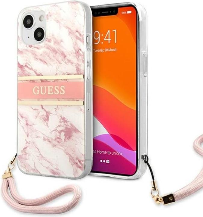 Guess Copertina rigida a strisce di marmo con cinturino (Apple iPhone 13 mini)