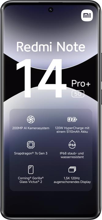 Immagine prodotto Xiaomi Redmi Note 14 Pro+ 5G (256 GB, Midnight Black, 6.67", Doppia SIM, 200 Mpx, 5G)