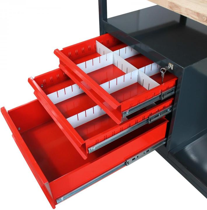 Actual product image Dema Werkbank Werktisch Arbeitstisch Werkstatt Tisch "Eko 3S" mit 3 Schubladen rot (60.50 cm, 120.50 cm)
