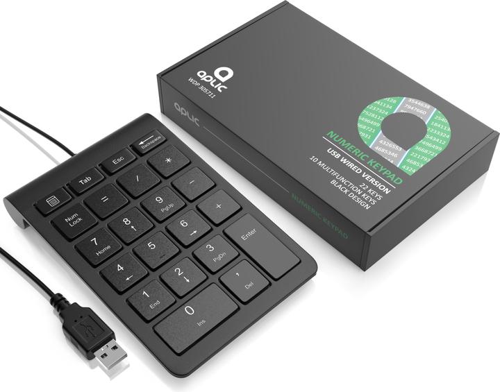 Actual product image Aplic Numpad 22 keys, USB keypad wired, numeric keypad, numeric keypad additional keyboard, cable 1.50 m (DE, Cable)