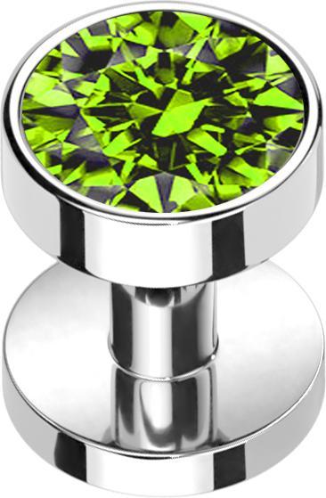 Star Piercing Skin Diver silber mit Kristall hellgrün (ohne Messing, Titan G23)